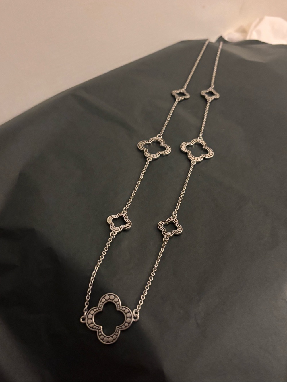Sterling-Style Clover Station Long Necklace - Silver